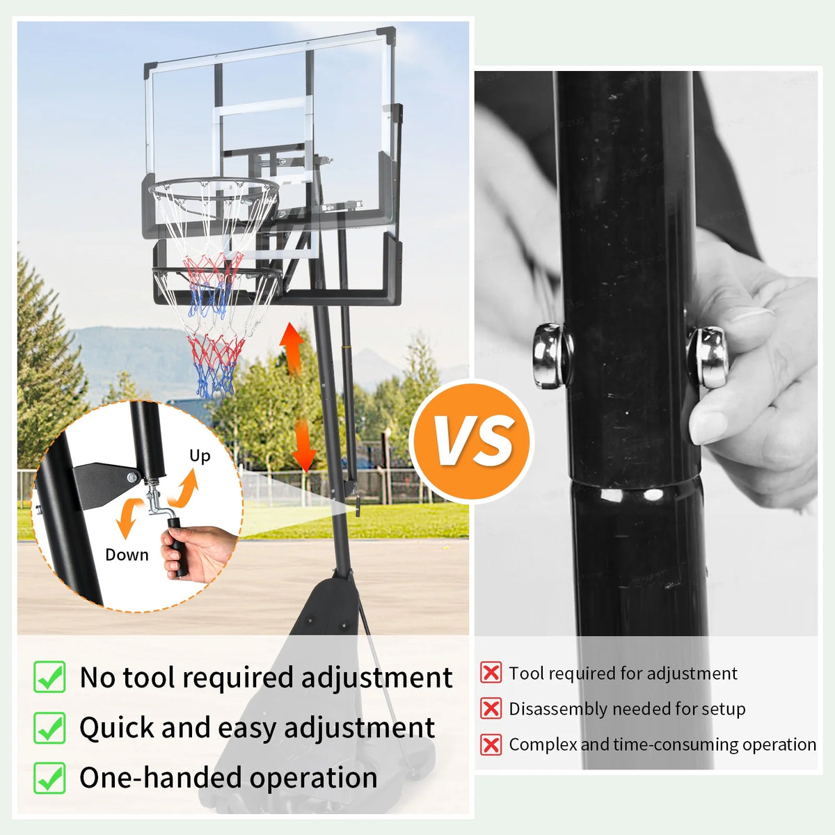 Ktaxon 5.3 - 10ft Adjustable Portable Basketball Hoop with Rebound Plate, 44 - Inch Weatherproof Backboard Indoor Outdoor