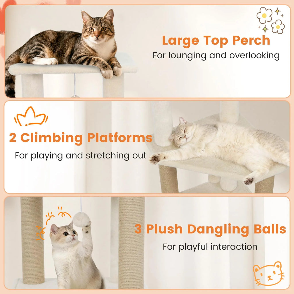 Tangkula 64 Inch Tall Cat Tree Multi-Level Cat Tower with 2 Large Condos
