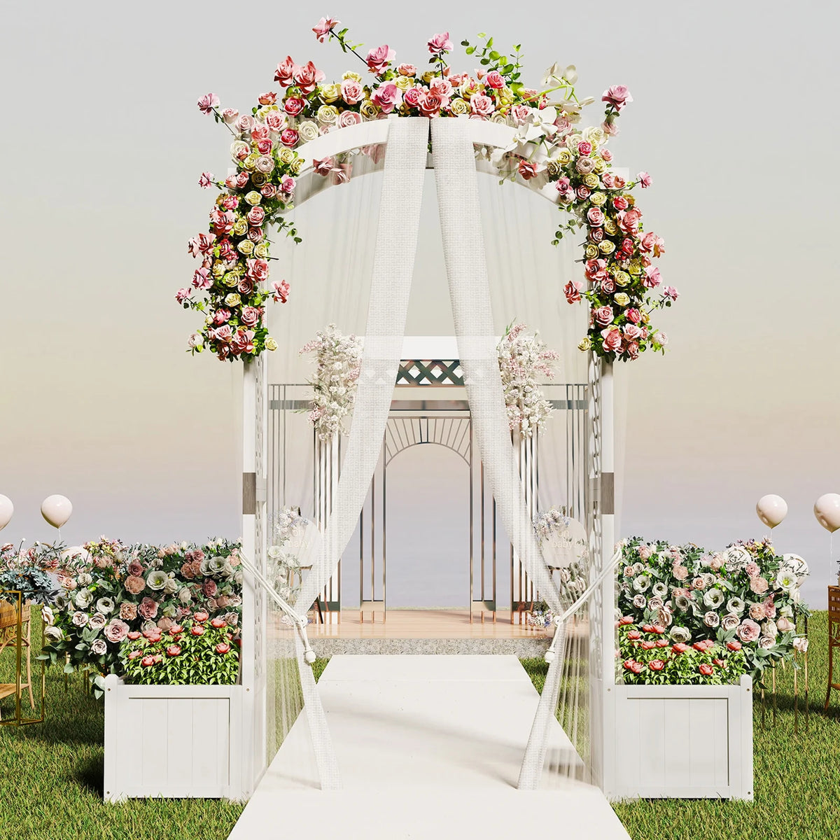 Gymax Garden Arbor W/ Planter Wooden Planter Arch W/ Trellis White