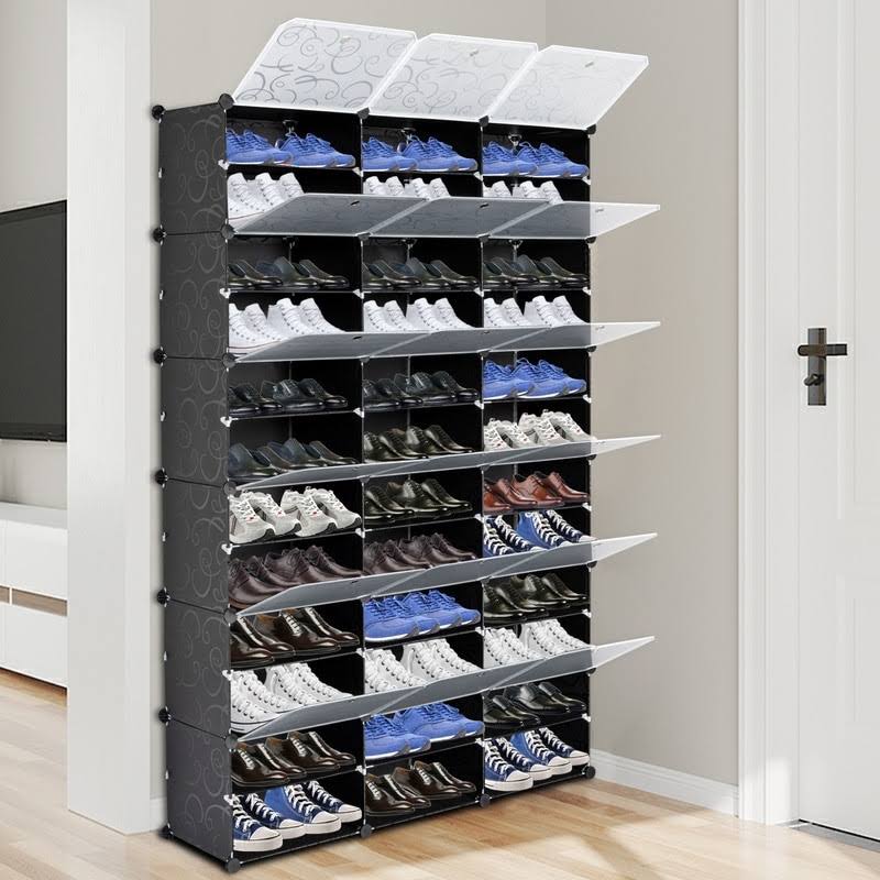 Portable Shoe Rack Organizer 66-72 Pair Tower Shelf Storage Cabinet - 72 Pairs Black