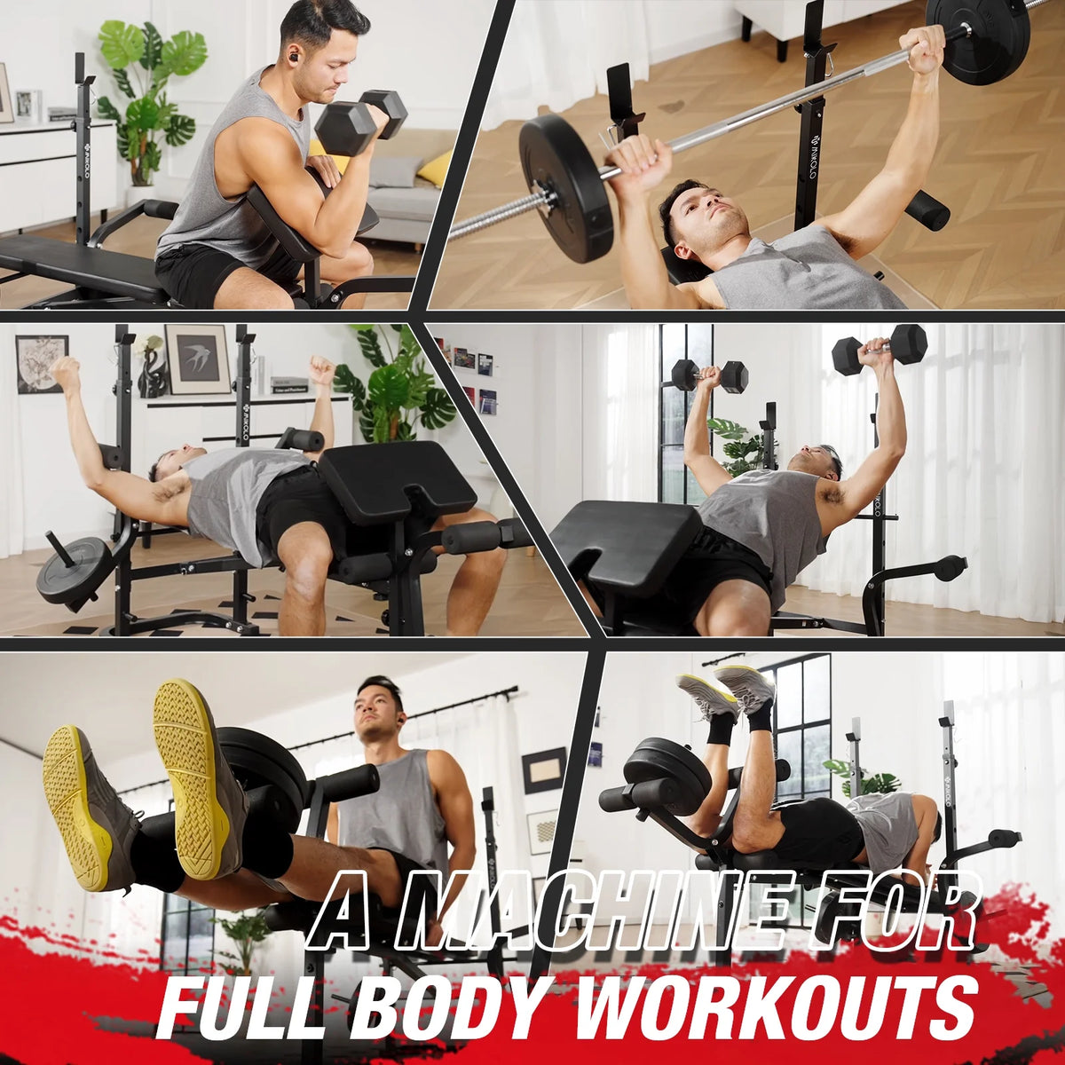 Mikolo Adjustable Weight Bench Set, 800 lb 6 in 1 Full Body Workout Weight Bench with Leg Extension, Multi - Function Strength Training Bench Press Set for Home Gym