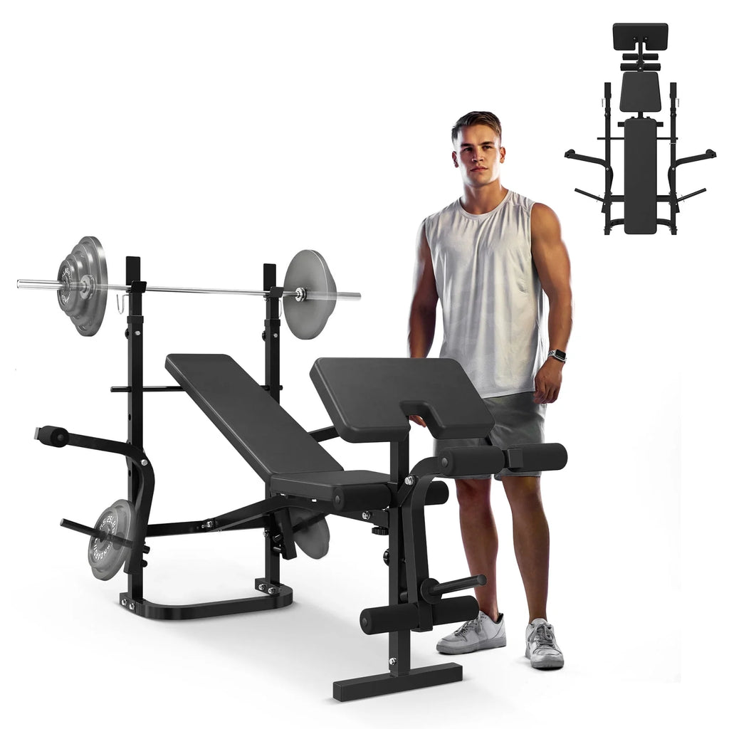 Mikolo Adjustable Weight Bench Set, 800 lb 6 in 1 Full Body Workout Weight Bench with Leg Extension, Multi - Function Strength Training Bench Press Set for Home Gym