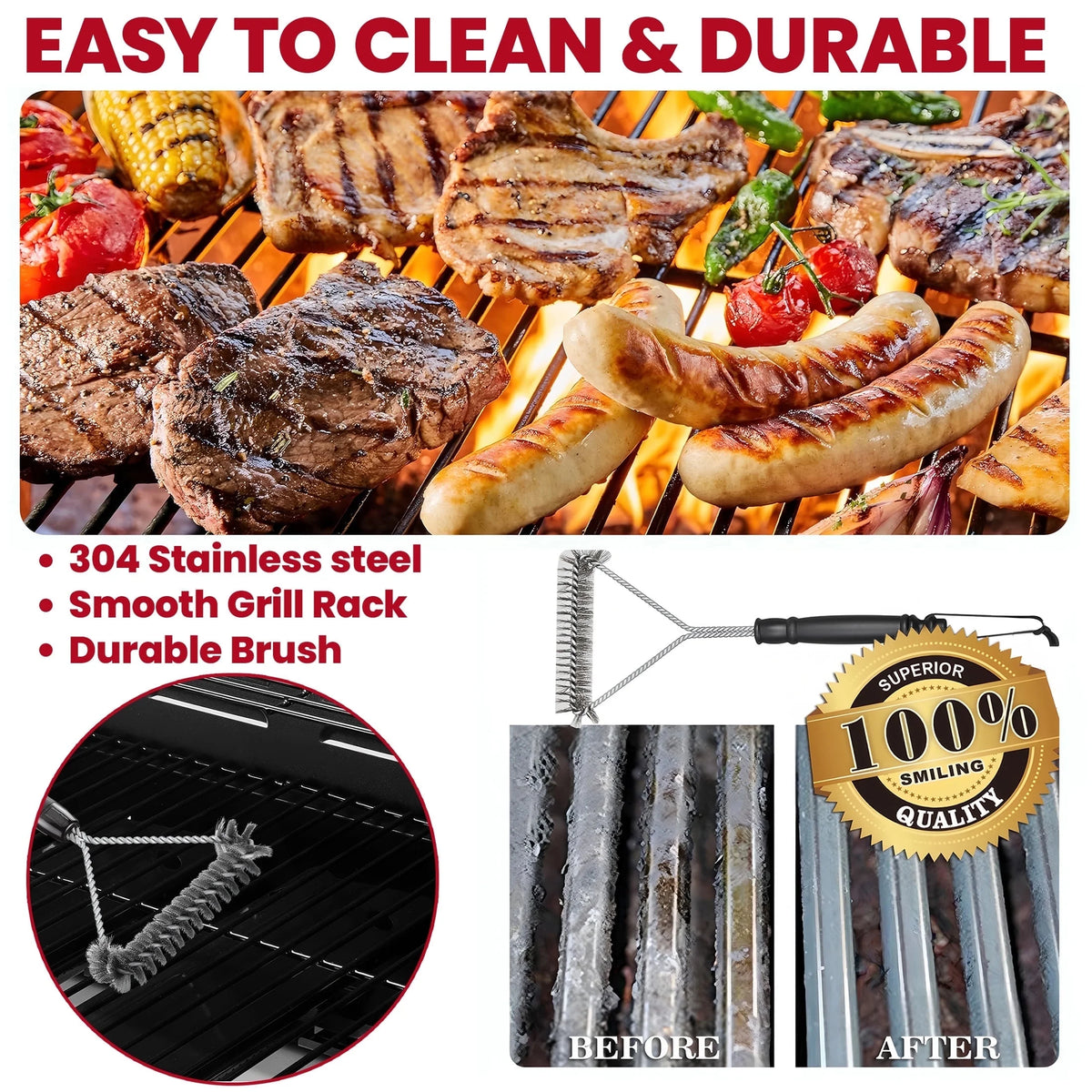 Enyopro 3 Burner Propane Gas Grill, 40, 000BTU Stainless Steel BBQ Grill with Brush, Built - in Thermometer, 4 Universal Wheels for Outdoor Cooking Patio Backyard