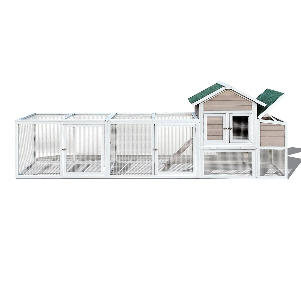 Pefilos 112" Large Rabbit Hutch Outdoor Wood Chicken Coop, Hen House with Nest Box, Wire Fence Poultry Cage, Orange