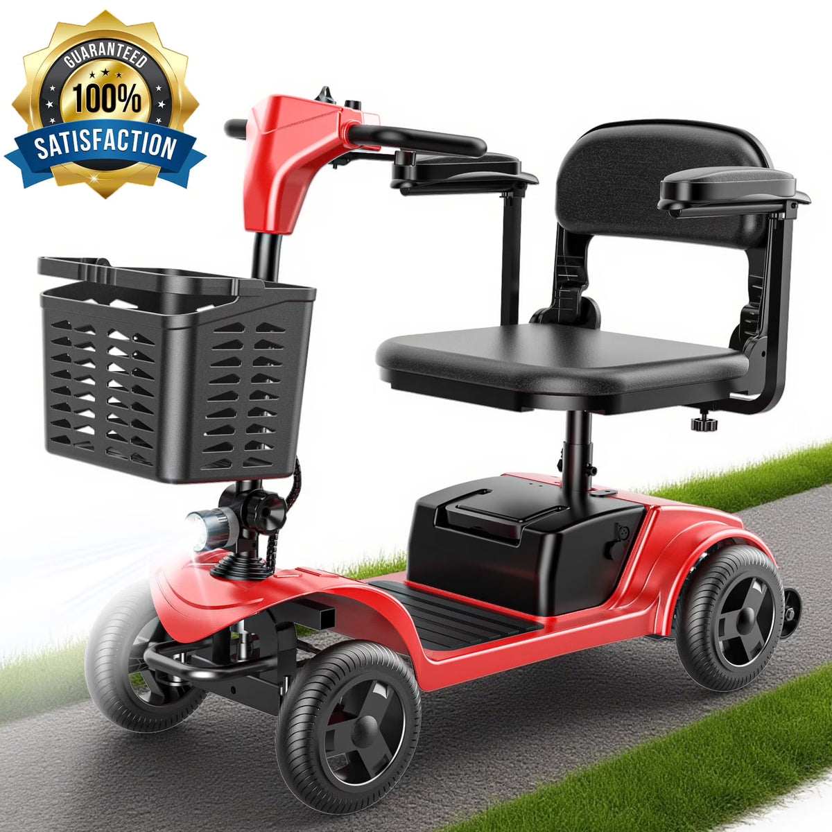 Iscooter 4 Wheel Mobility Scooter for Seniors, Wider Seats & Foldale Electric Wheelchair Device for Travel, Upgraded for Superior Performance, Red