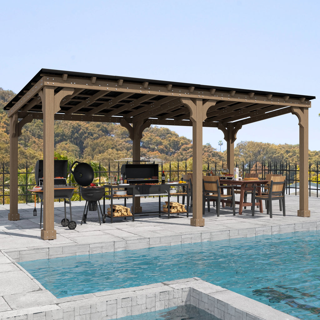VEIKOUS 8' x 5' Outdoor Hardtop Gazebo, BBQ Grill Gazebo W/ Workstation Shelves for Lawn, Garden, Deck