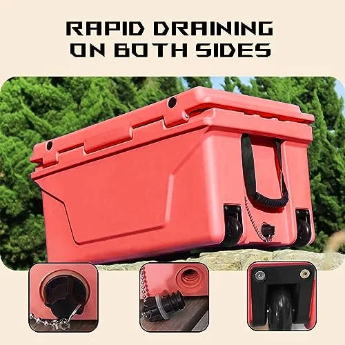 Portable Cooler 65 Quart Ultra - Light Wheeled Hard Cooler Insulated Portable Ice Chest Box with Wheels, Large Leakproof Camping Cooler for Beach, Camping, Picnic, Fishing, Boat, Barbecue