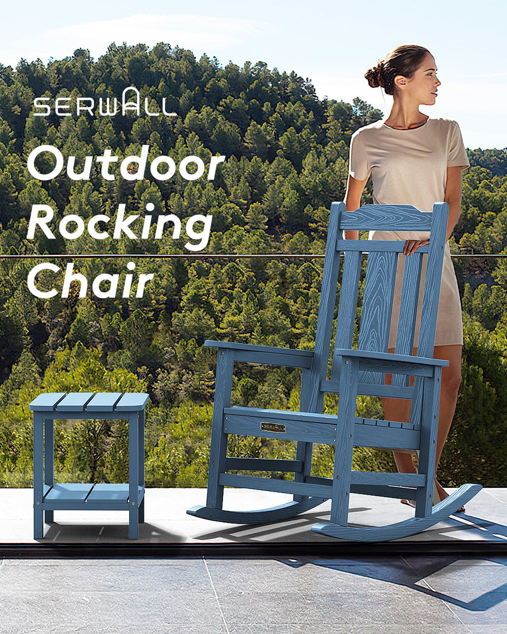 SERWALL Outdoor Rocking Chair Blue Set of 2