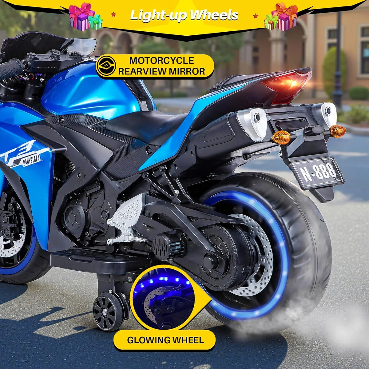 2 Seats Electric Dirt Bike Motorcycle for Kid 3 - 8, 12V Kids Motorcycle with Manual Throttle, Lighting Wheels, Music Function, Max Load 99 lb (Blue)