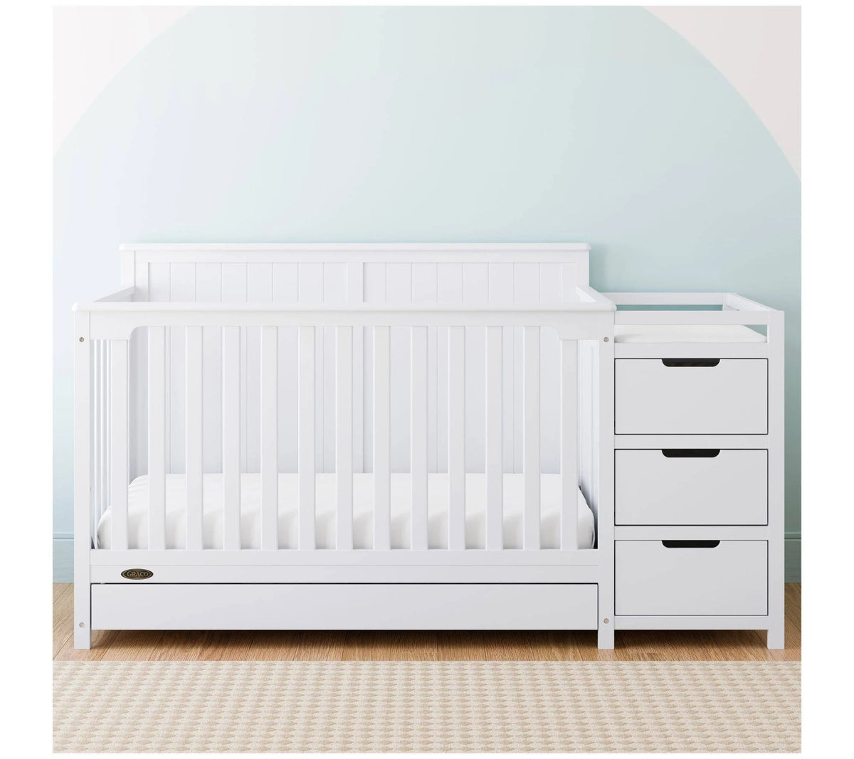 Graco Hadley 5-in-1 Convertible Crib and Changer with Drawer Pebble G - MadeInUSA