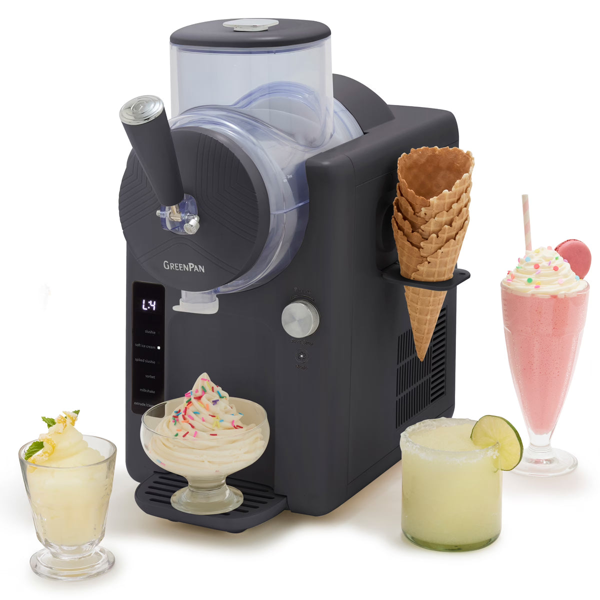 Greenpan Frost 6 Mode, Ice Cream, Frozen Drink, Slushie & Milk Shake Maker, No Freezer Needed, Easy Clean Parts, Gray