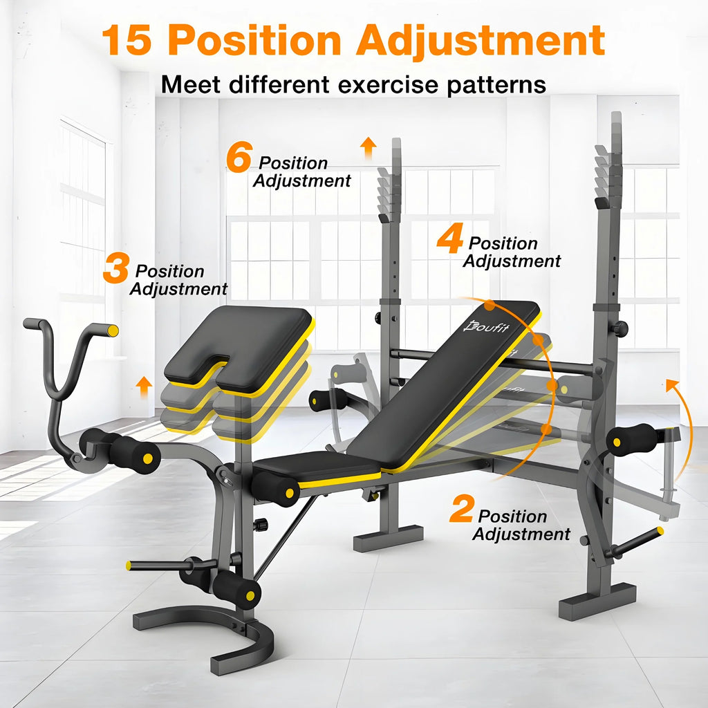 Weight Bench, Blacksmith 1100 lb 6 - in - 1 Workout Bench Press with Squat Rack Leg Developer Preacher Curl Butterfly Arms, Gym Exercise Equipment for Full Body Home Gym