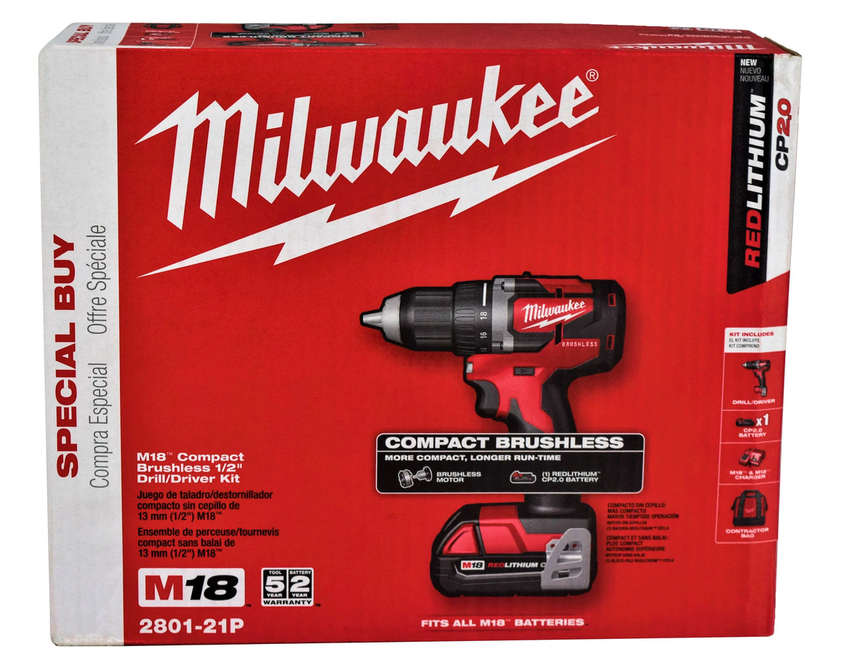 Milwaukee M18 18V Li - Ion Compact Brushless Cordless 1/2 In. Drill/Driver Kit
