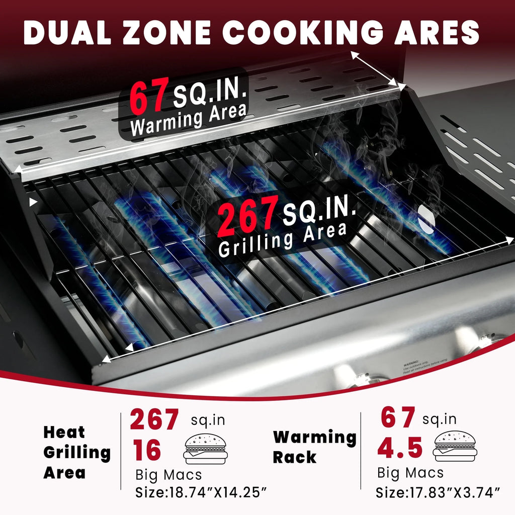 Enyopro 3 Burner Propane Gas Grill, 40, 000BTU Stainless Steel BBQ Grill with Brush, Built - in Thermometer, 4 Universal Wheels for Outdoor Cooking Patio Backyard