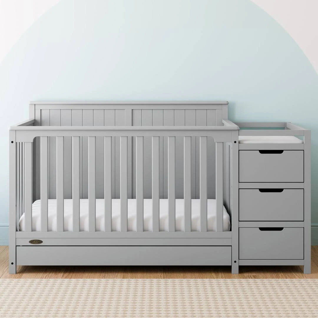 Graco Hadley 5-in-1 Convertible Crib and Changer with Drawer Pebble G - MadeInUSA