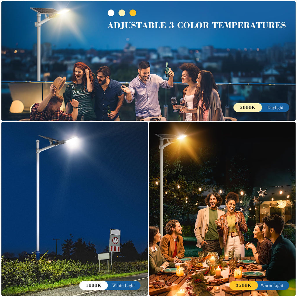 Tri-Color Solar Street Lights Outdoor - 5800W Solar Parking Lot Lights Commercial with 3 Color Temperatures, Solar Street Light Dusk to Dawn Street Lights Solar Powered for Outside Yard Garden