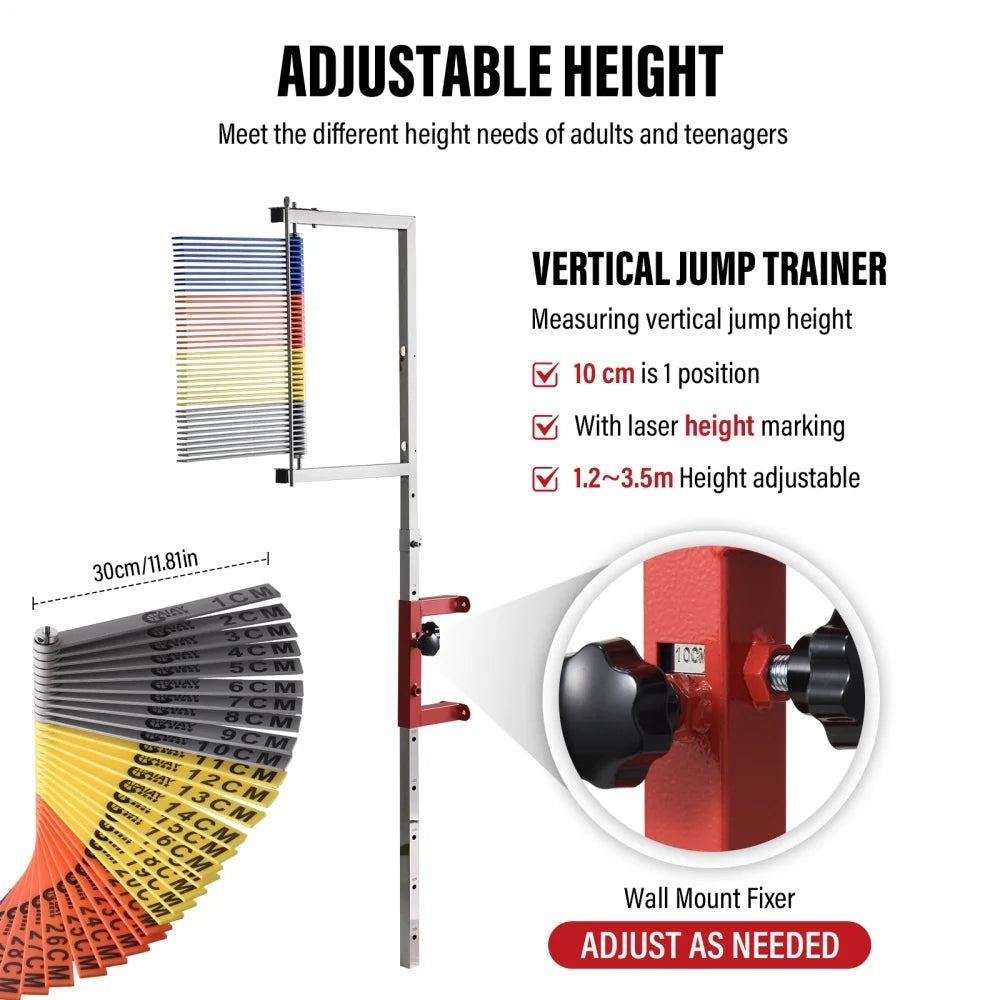 Vertical Jump Tester | Vertical Jump Measurement Tool | 3.9 - 11.5ft Adjustable Vertical Jump Trainer | Wall Mounted Jump Height Measurement Pole | Basketball for Adults & Teenagers Training