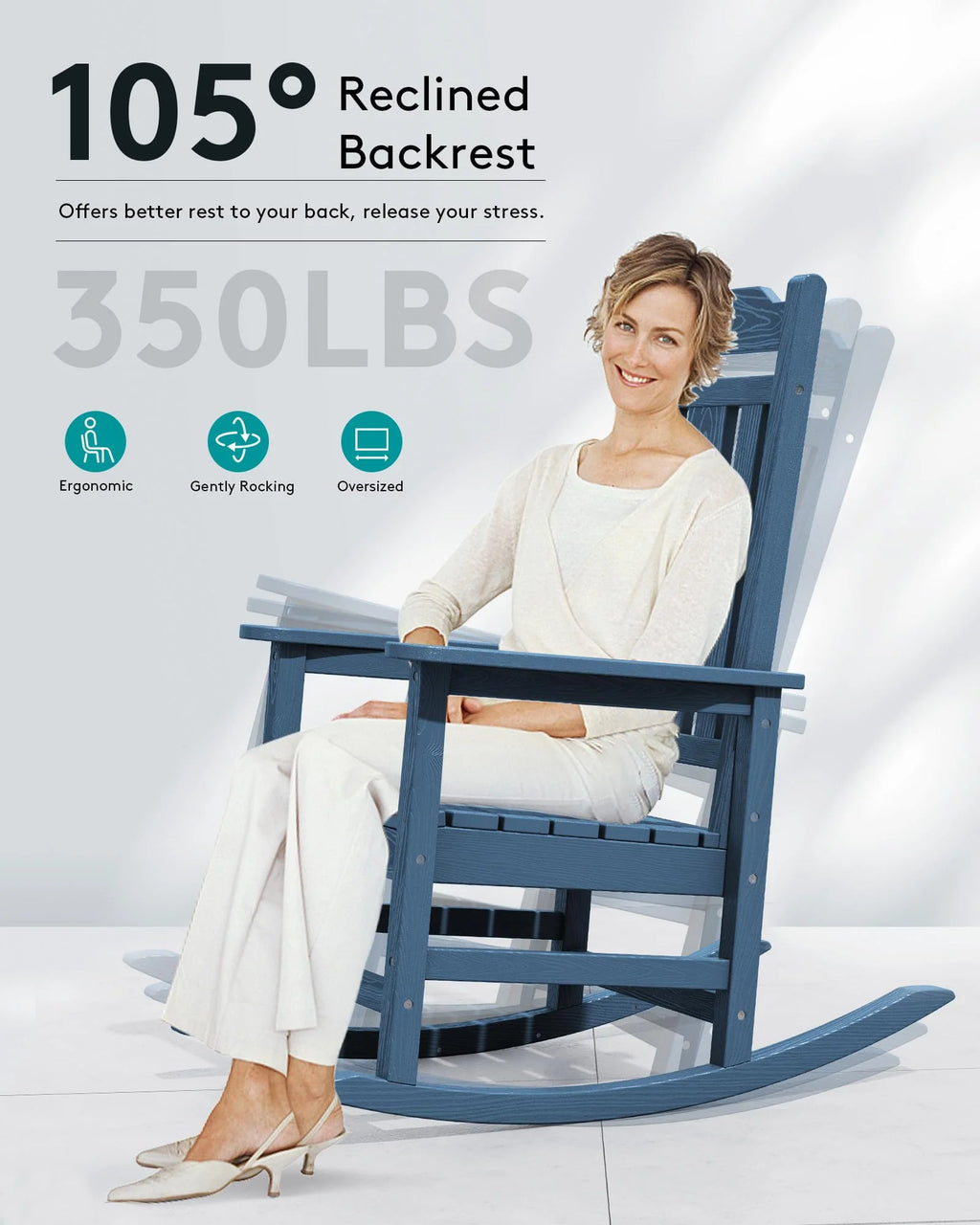 SERWALL Outdoor Rocking Chair Blue Set of 2