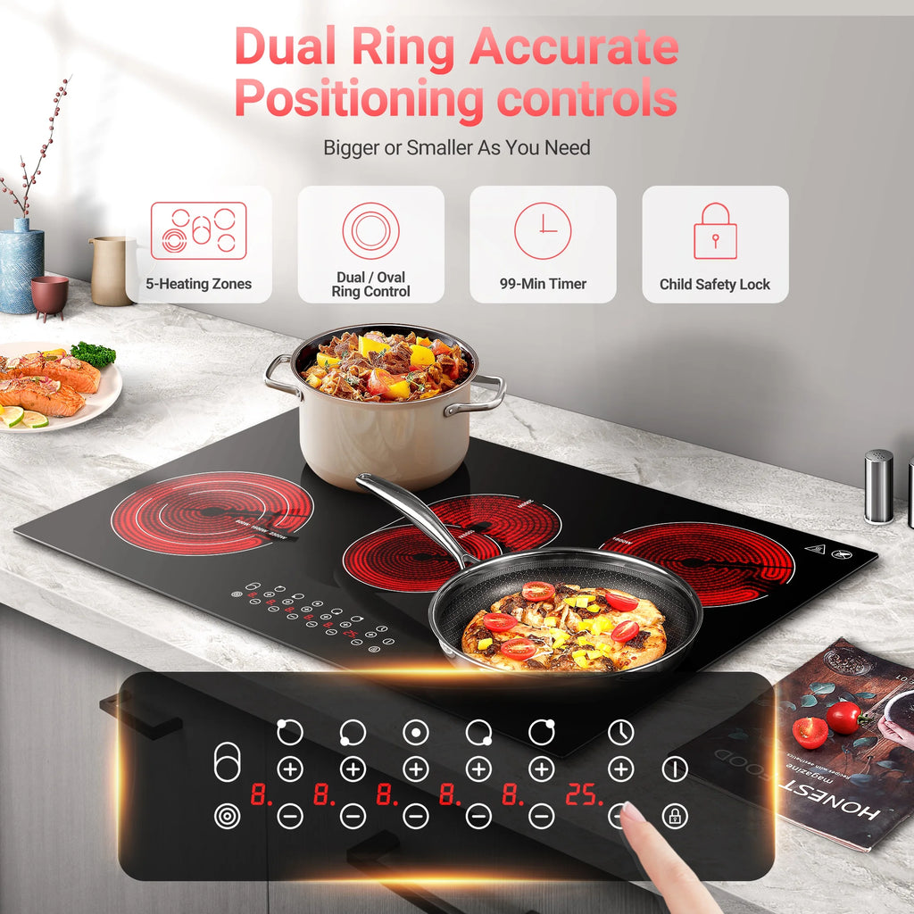 Sunmaki 30 in Electric Stove Cooktop 8500W Built - in Electric Stove Cooktop with 5 Burners, Sensor Touch Control Safety Lock, 220 - 240v, Hard Wire, No Plug