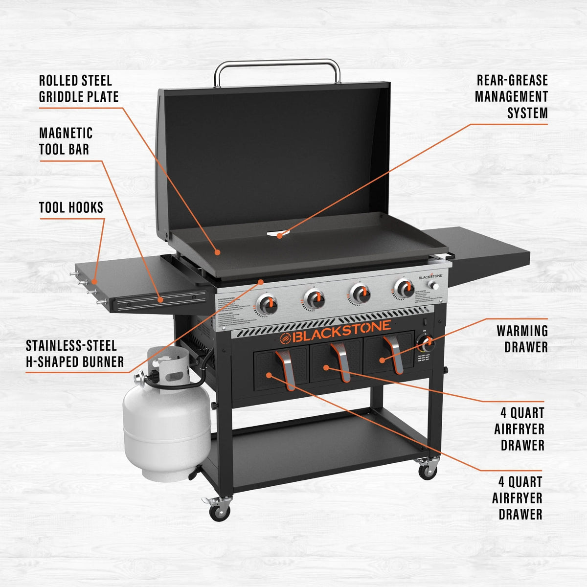 4 - Burner 36" Griddle with Air Fryer and Hood