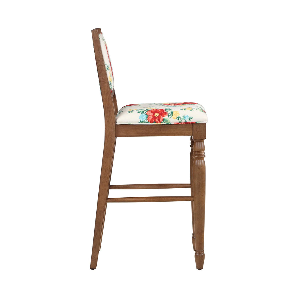 The Pioneer Woman Vintage Floral Bar Stools Made with Solid Wood Frame, Set of 2
