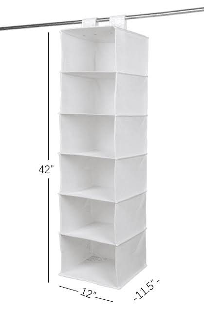 Mainstays 6 Shelf Non Woven Hanging Closet Organizer, Arctic White