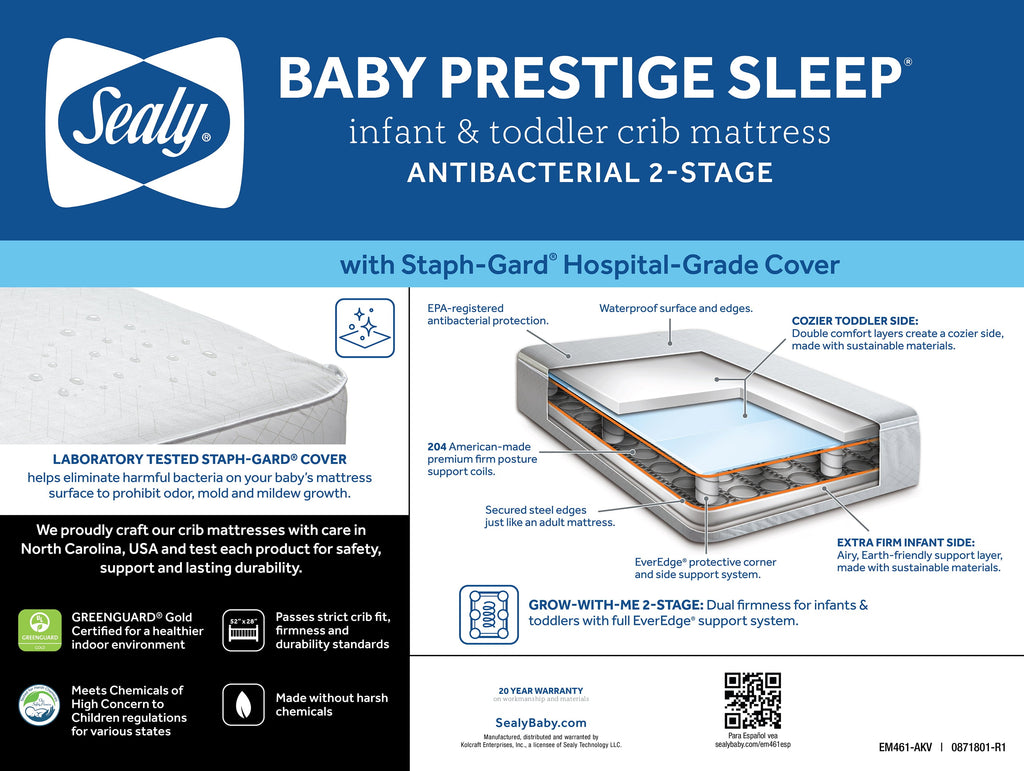 Baby Prestige Sleep Ultra-Premium 2-Stage Antibacterial. 204 Coil. Crib & Toddler Mattress