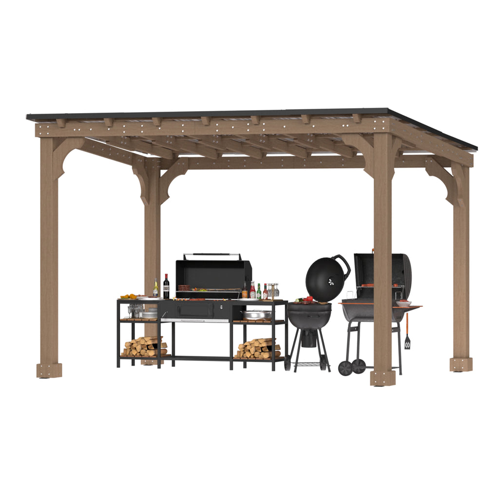 VEIKOUS 8' x 5' Outdoor Hardtop Gazebo, BBQ Grill Gazebo W/ Workstation Shelves for Lawn, Garden, Deck