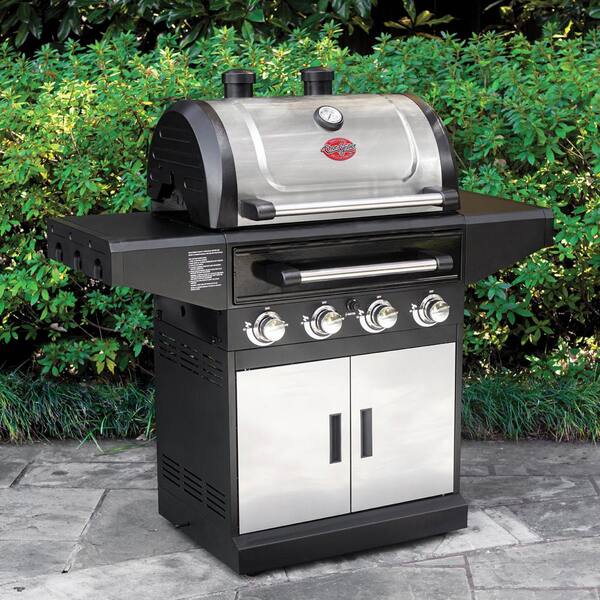 Flavor Pro 4-Burner Propane. Wood Gas Grill with Multi-Fuel Flavor Drawer in Silver