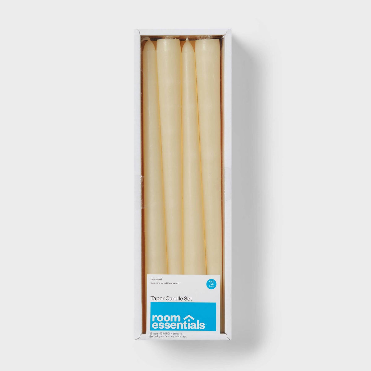 12pk Unscented Taper Candles Cream - Room Essentials