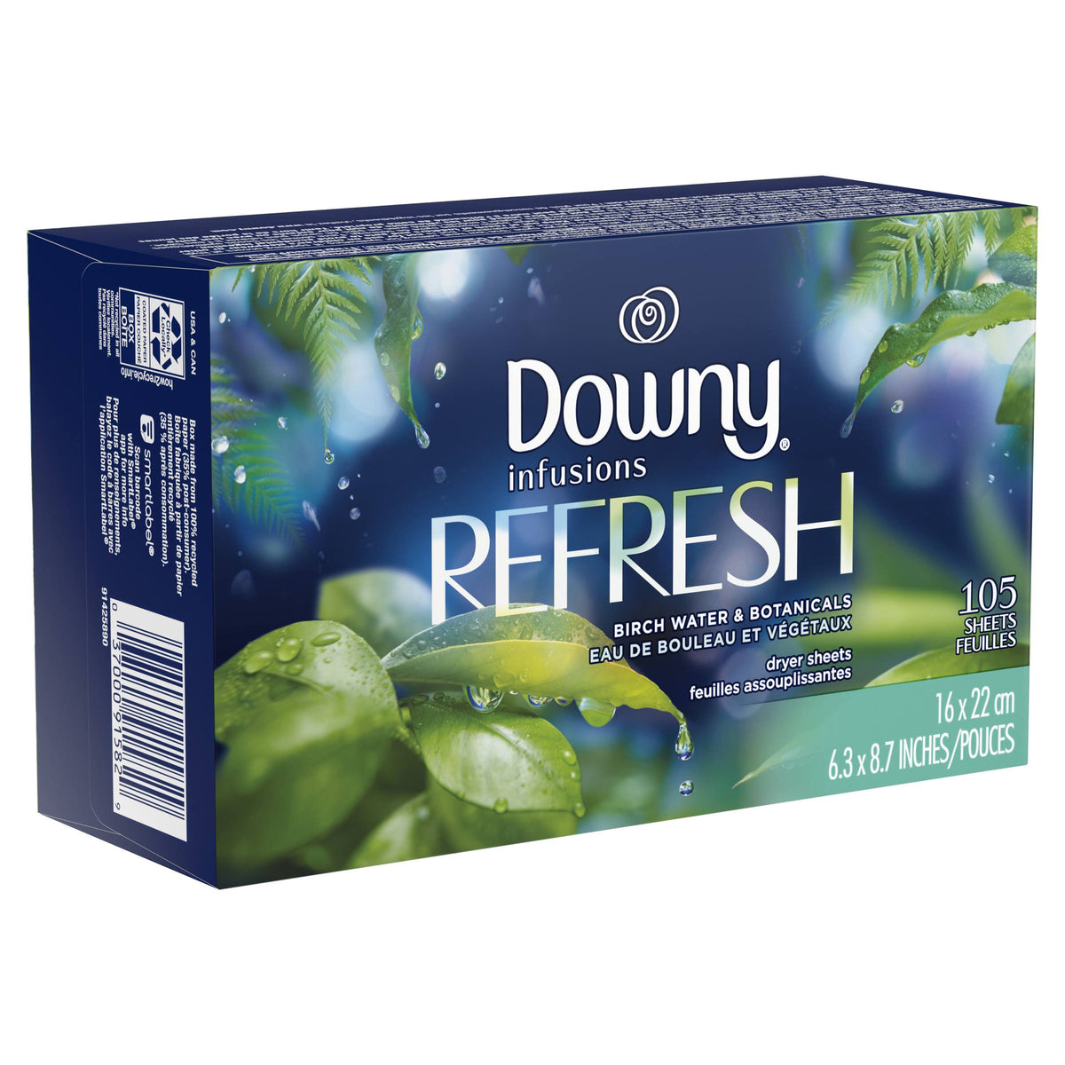 Downy Infusions Dryer Sheets, Birch Water & Botanicals, Refresh - 105 sheets
