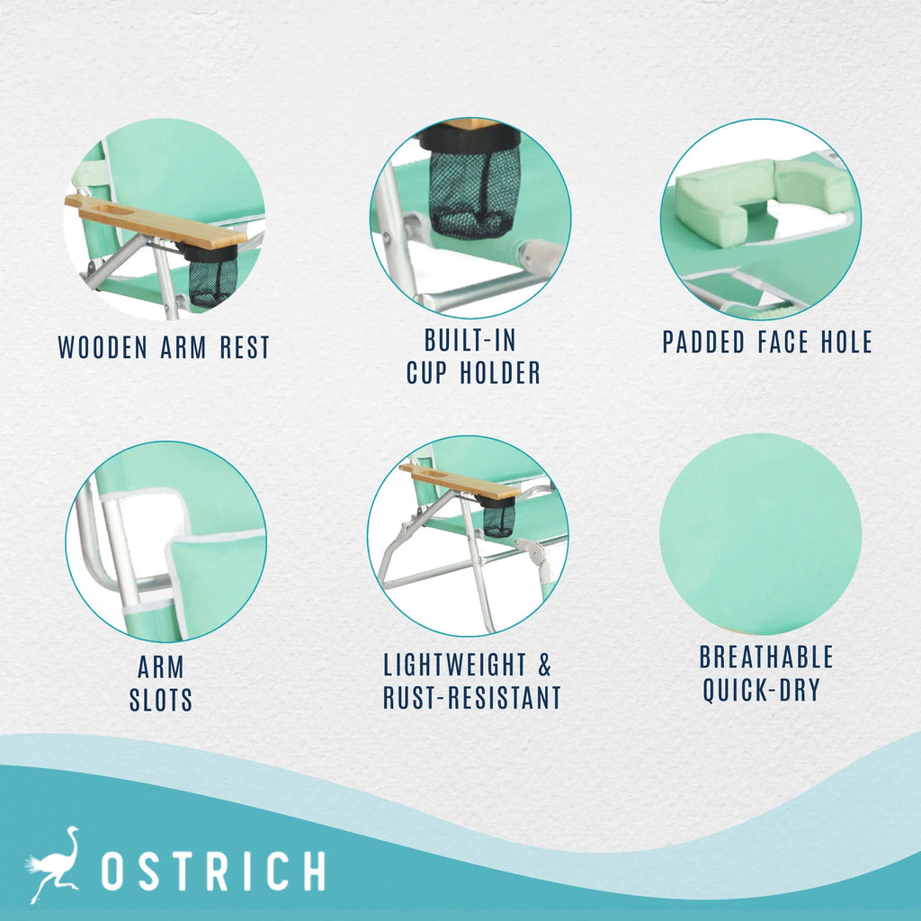 Ostrich Deluxe 3N1 Lightweight Outdoor Beach Lounge Chair W/Footrest, Pink