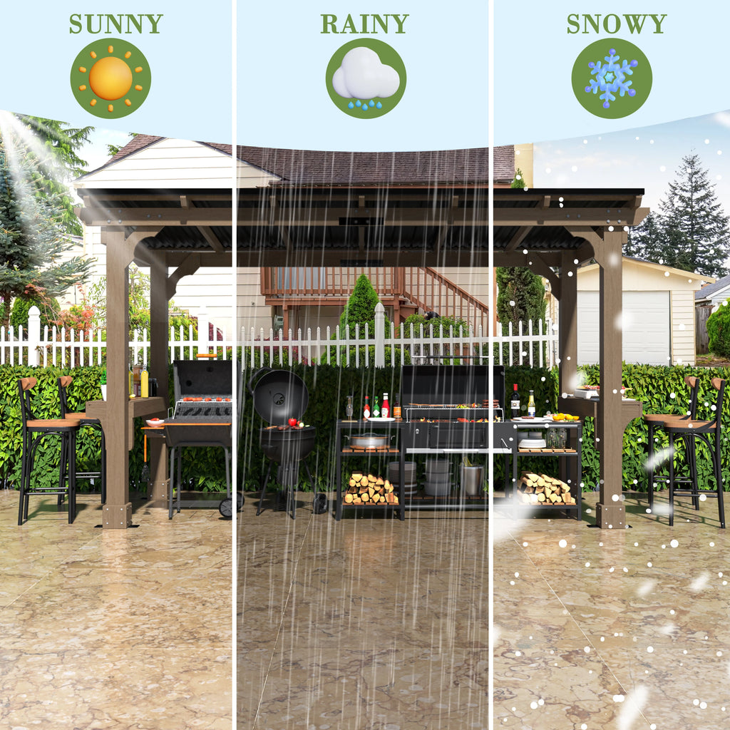 VEIKOUS 8' x 5' Outdoor Hardtop Gazebo, BBQ Grill Gazebo W/ Workstation Shelves for Lawn, Garden, Deck