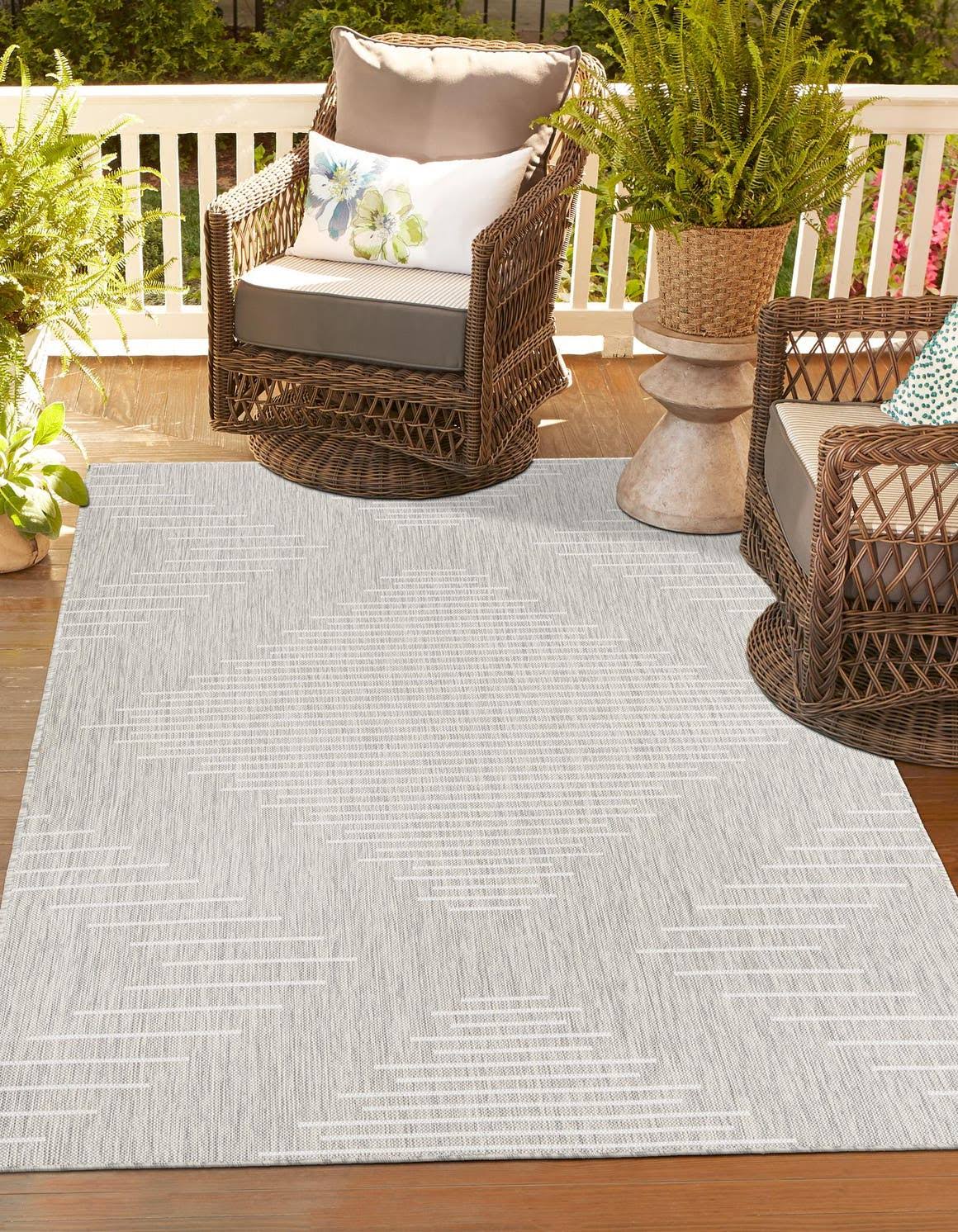 Unique Loom Outdoor Modern Gray 9x12 Large Area Rug Indoor Outdoor Rug