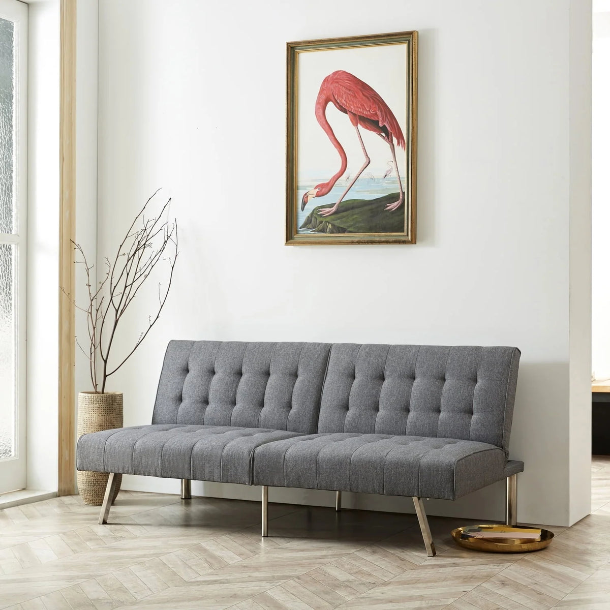 Tufted Split Back Futon Sofa by Naomi Home - Color:gray, Style:linen