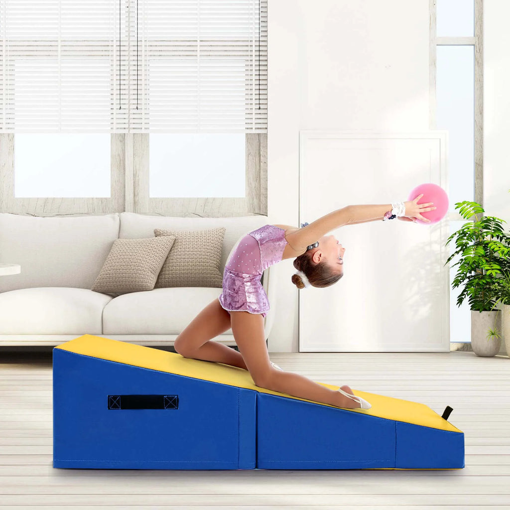 Costway Gymnastics Tumbling Mat Folding Incline Yoga Mat with Non - Slip PVC Leather Pink