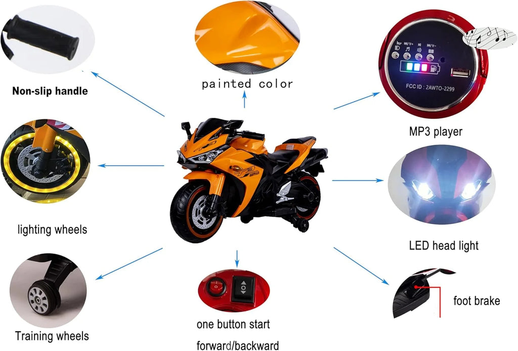 2 Seats Electric Dirt Bike Motorcycle for Kid 3 - 8, 12V Kids Motorcycle with Manual Throttle, Lighting Wheels, Music Function, Max Load 99 lb (Blue)