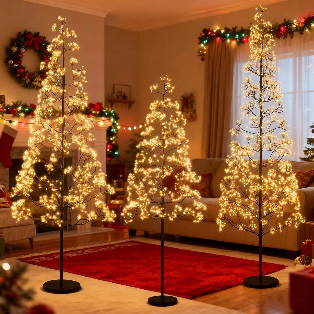 5/6/7 FT Lighted Alpine Tree for Christmas, Pre-lit Artificial Cedar Tree with Weighted Base