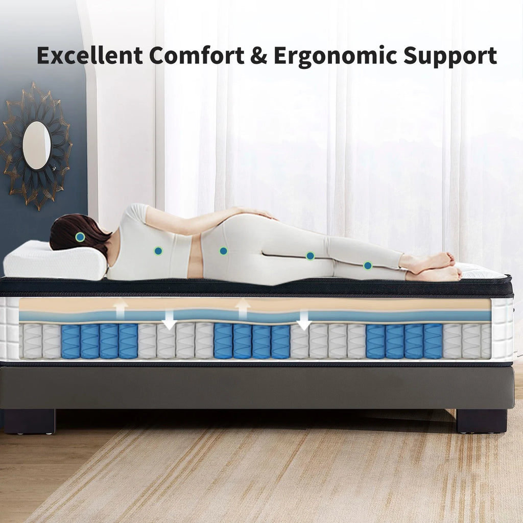 Full Mattress, Holaki 12" Hybrid Memory Foam Individual Pocket Spring Hybrid Mattress in a Box with Gel Memory Foam, Medium Firm, Pressure Relief, Breathable Comfort Cool Cover, Certipur - US