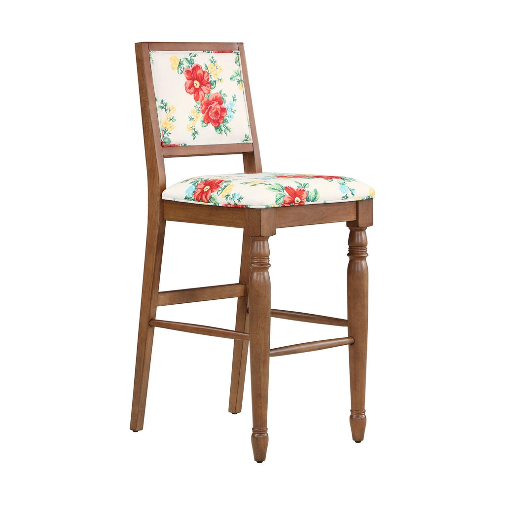 The Pioneer Woman Vintage Floral Bar Stools Made with Solid Wood Frame, Set of 2