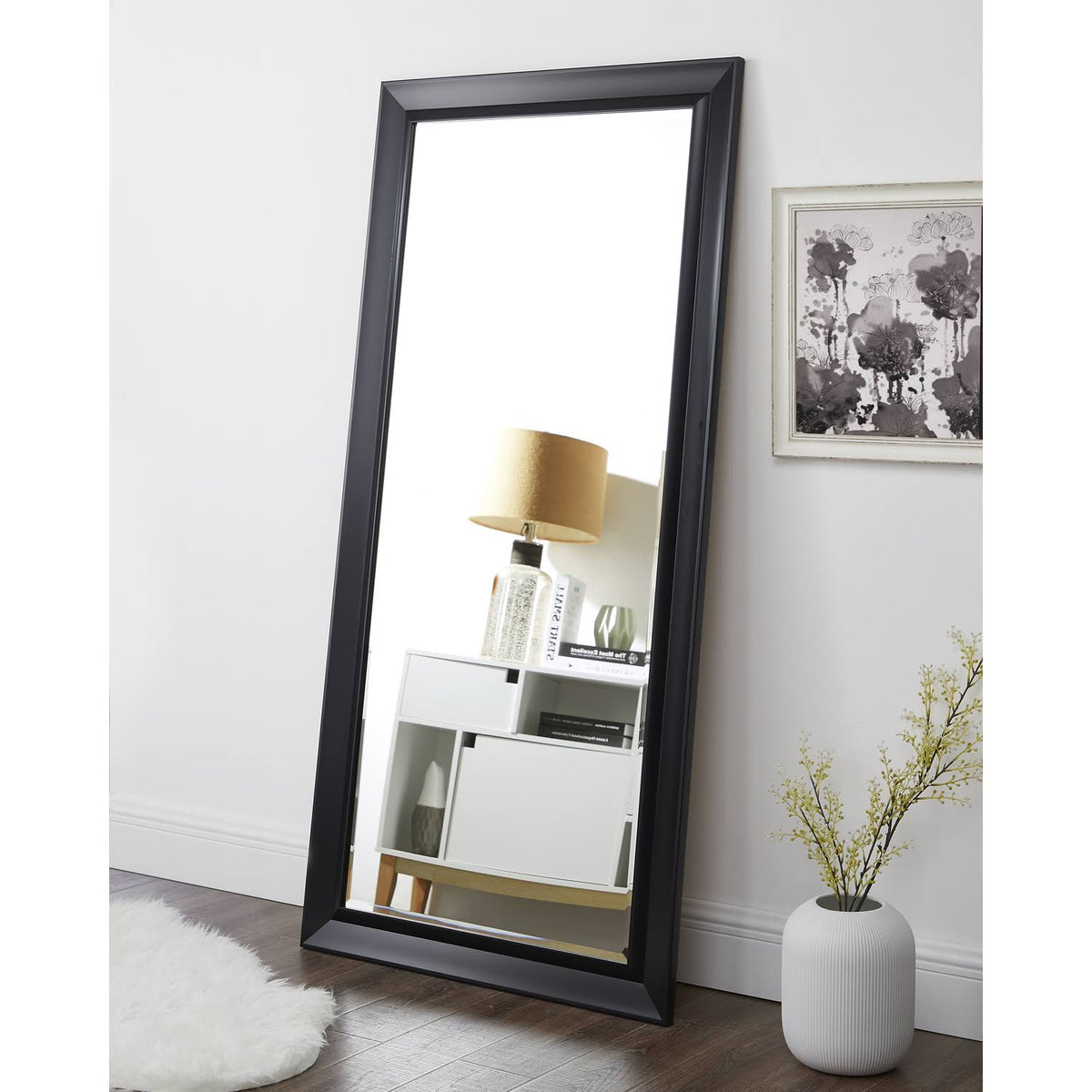 Black 66" L x 32" W Framed Bevel Leaner Full Length Huge Floor Mirror XL Mirror Large Rectangle Standing Floor Mirror