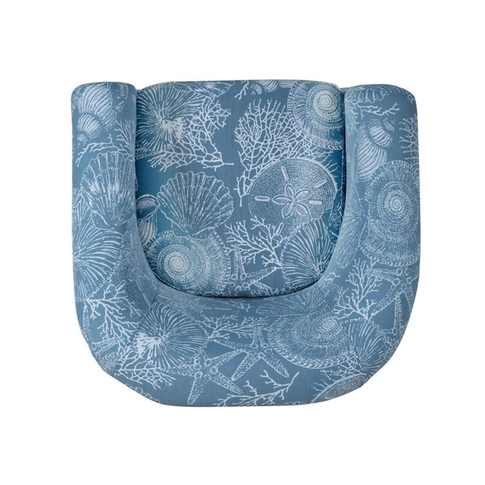 Linon Rhea Fully Upholstered Coastal Swivel Club Chair in Blue Seashell Pattern