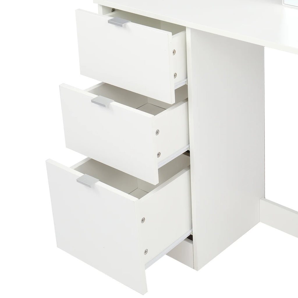 Ktaxon Vanity Set with 3 Color Lighted Mirror, Makeup Table with 6 Drawers, Dressing Table Makeup Desk with Stool, White