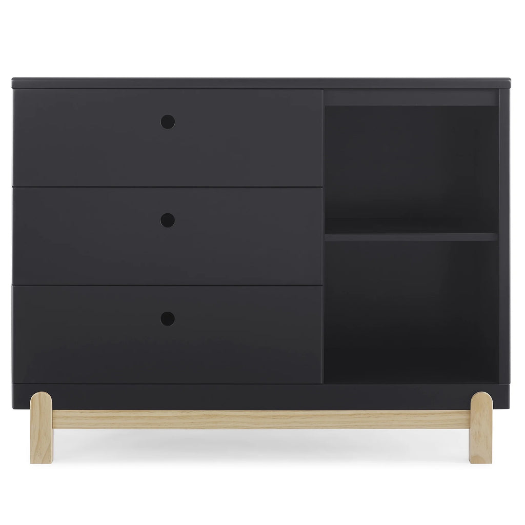 Delta Children Poppy 3 Drawer Dresser with Cubbies and Interlocking Drawers, Bianca White/Natural