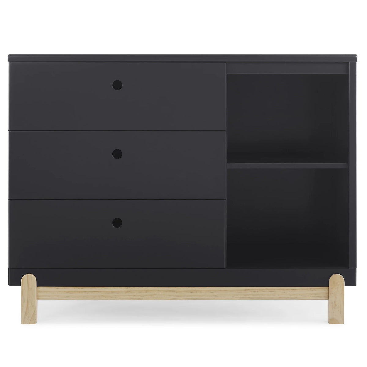 Delta Children Poppy 3 Drawer Dresser with Cubbies and Interlocking Drawers, Bianca White/Natural