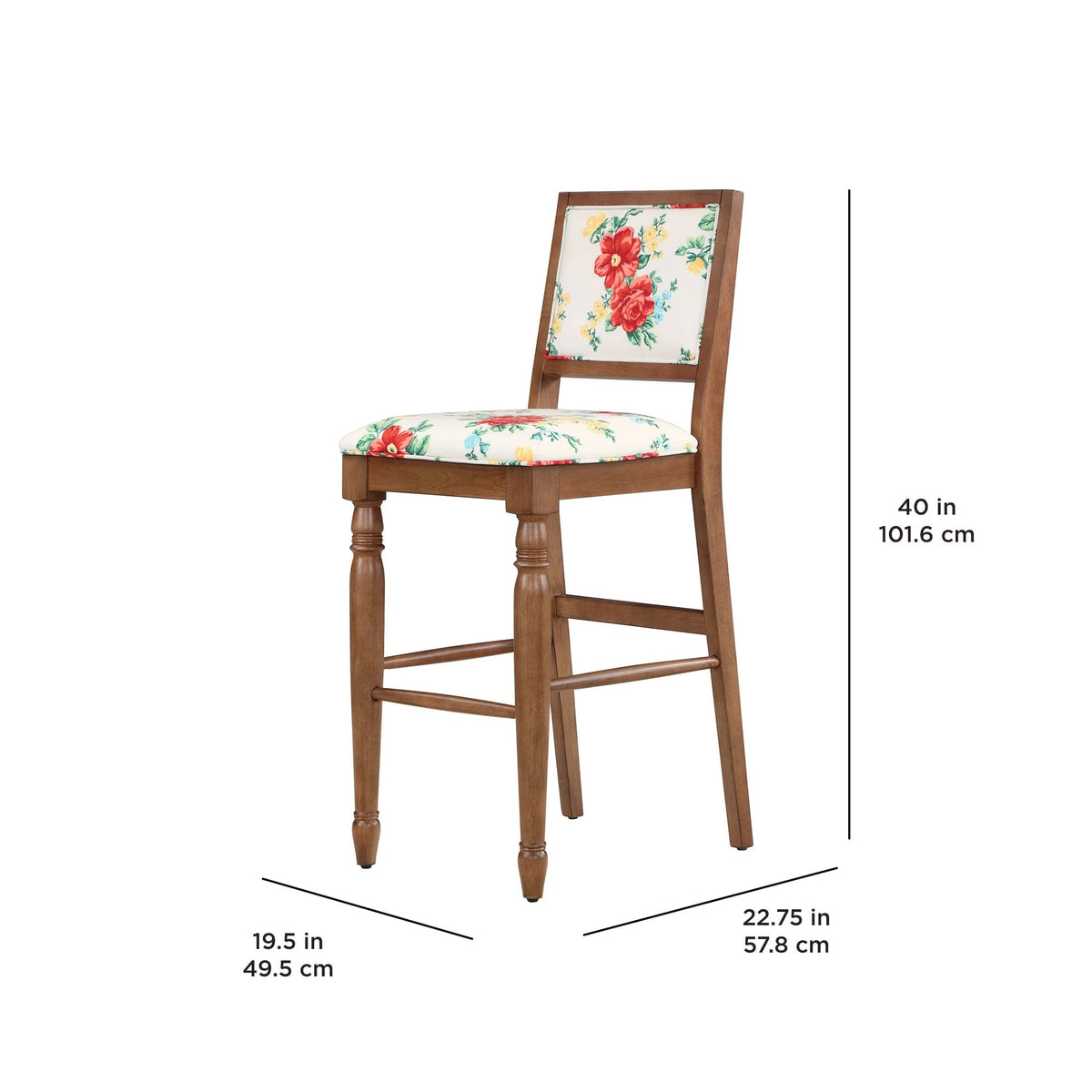 The Pioneer Woman Vintage Floral Bar Stools Made with Solid Wood Frame, Set of 2