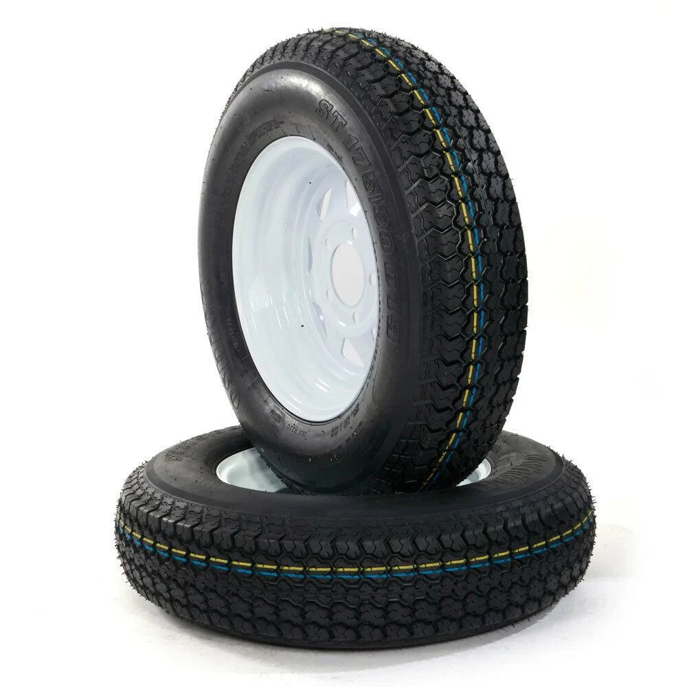 Ktaxon 2PCS Trailer Tires on Rims ST175 - 80D - 13 ST175/80D - 13 6PR H188 5 Lug/4.5" Hole Bolt White Spoke Wheel Tubeless