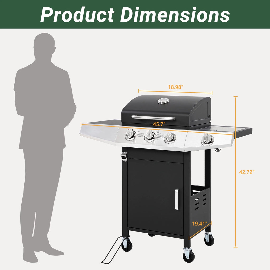 Enyopro 3 Burner Propane Gas Grill, 40, 000BTU Stainless Steel BBQ Grill with Brush, Built - in Thermometer, 4 Universal Wheels for Outdoor Cooking Patio Backyard
