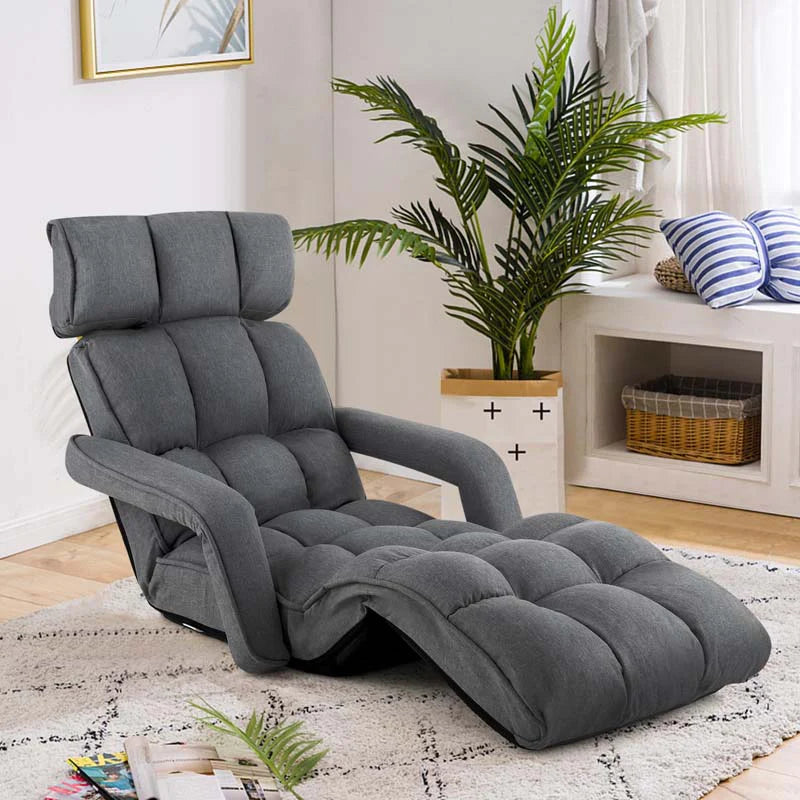 6-Position Adjustable Floor Sofa Bed, Folding Lazy Sofa Chaise Lounger Recliner with Armrests & Footrests for Living Room, Bedroom & Gaming