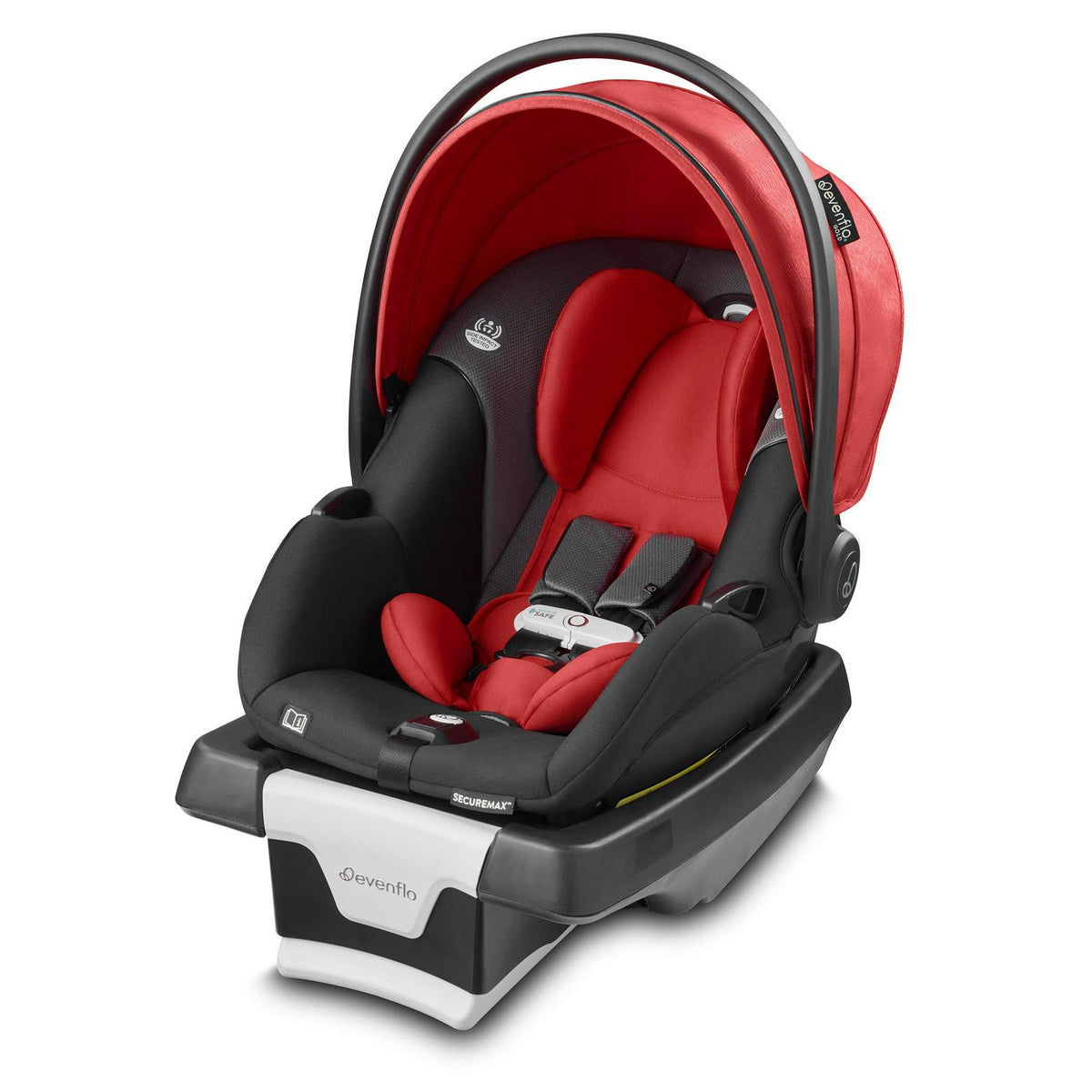 Evenflo Gold Sensorsafe Securemax 35 lb Infant Car Seat. Garnet Red
